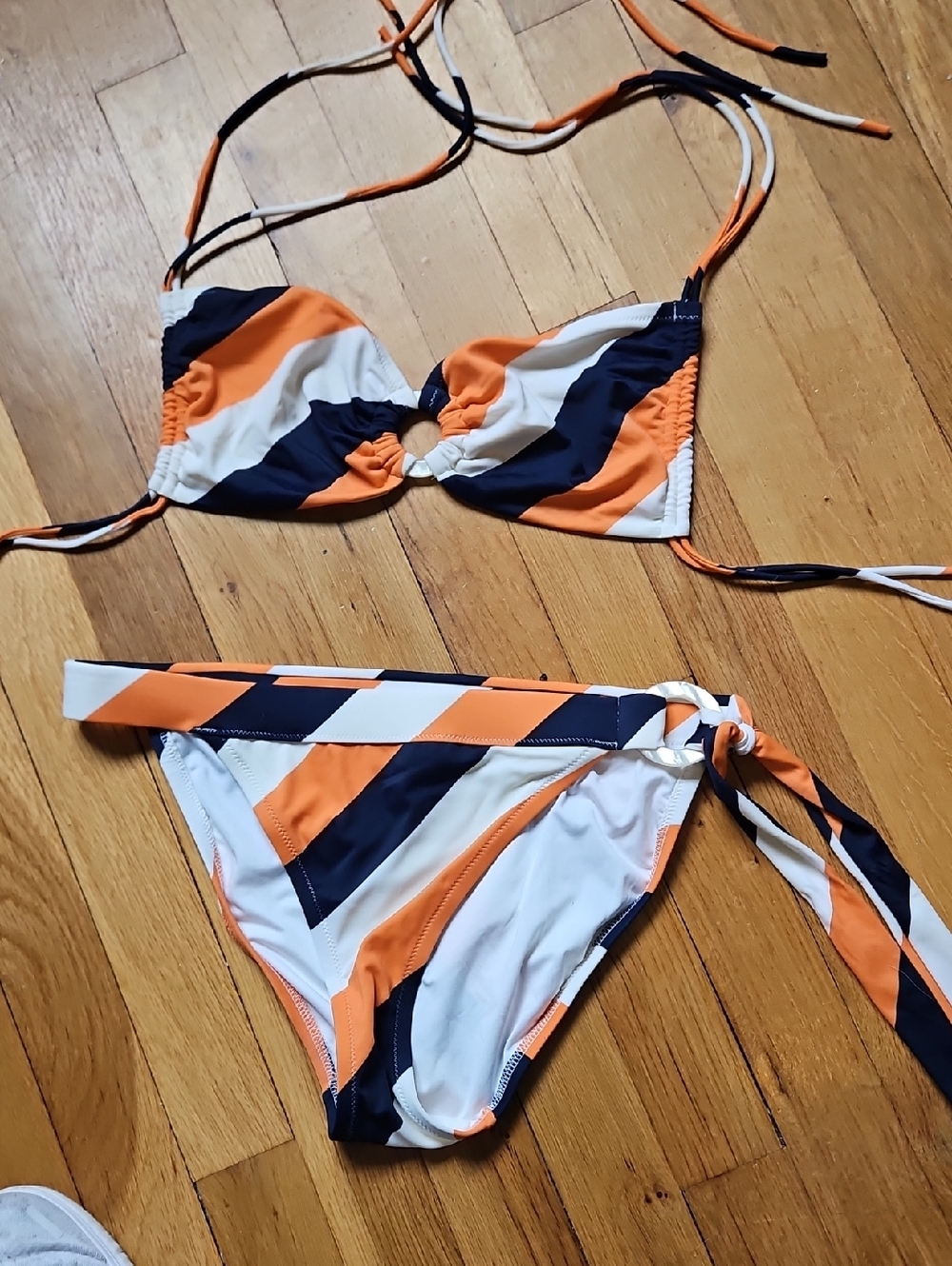 Victoria Secret Striped O Ring  Nautical Bikini Medium